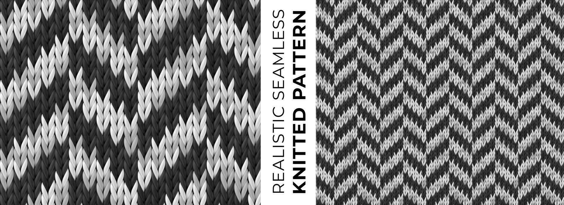 black and white fashion knitted pattern, realistic vector illustration