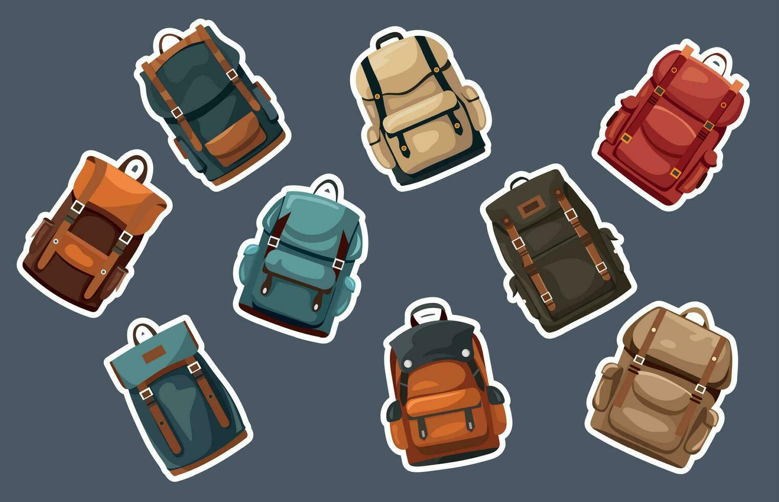 Bright colorful Backpack for camping in flat and cartoon style. vector