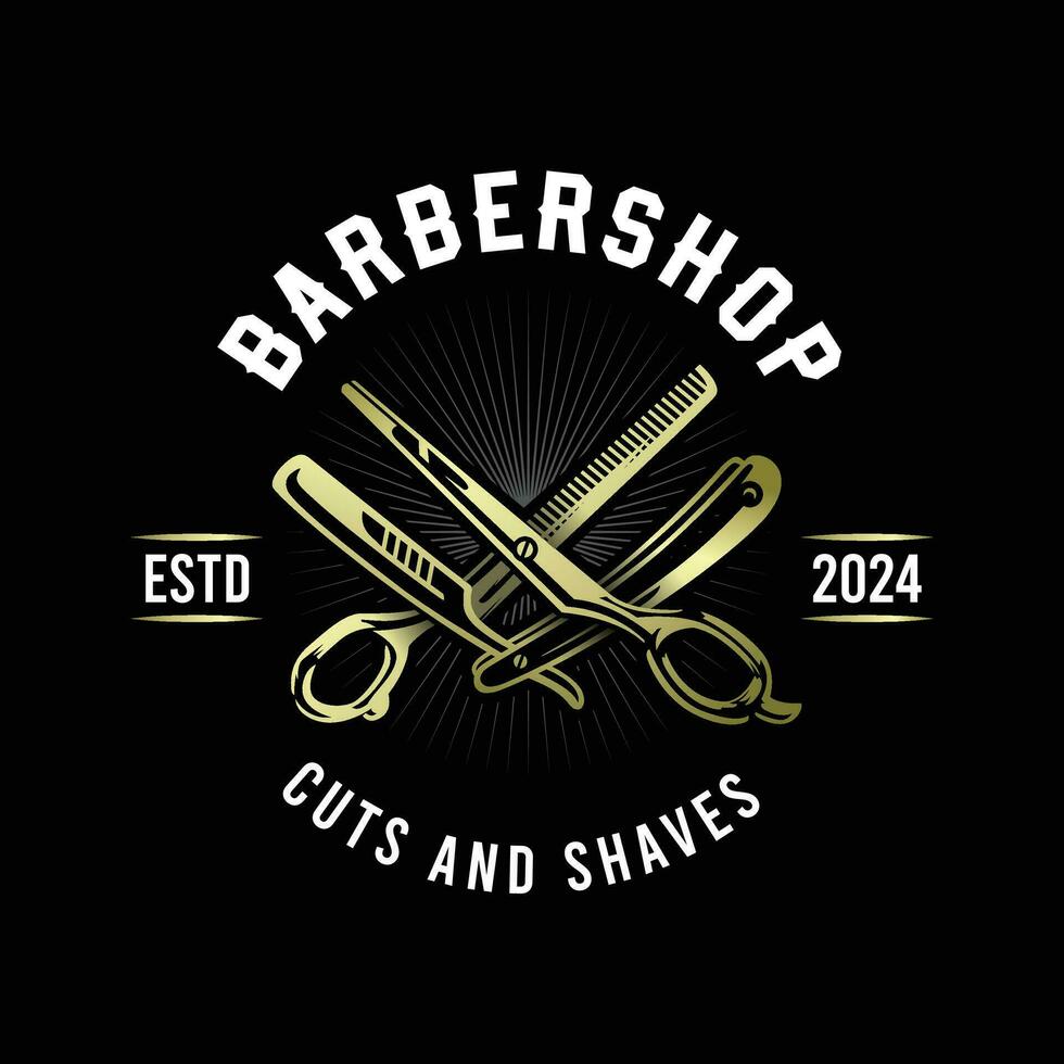 Gold Elegant Barbershop Logo Design Template vector