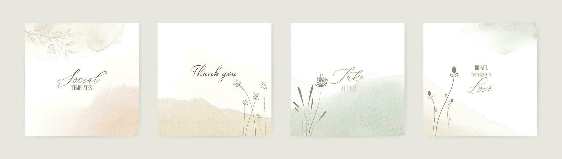 Set of Minimal background with flowers and stains watercolor vector