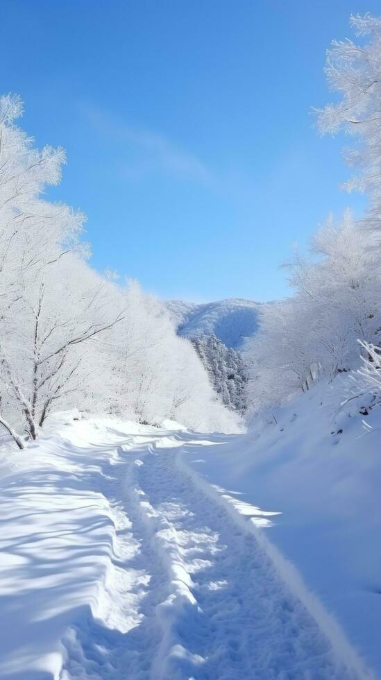 AI generated the snow-covered trails. the mountains in winter photo