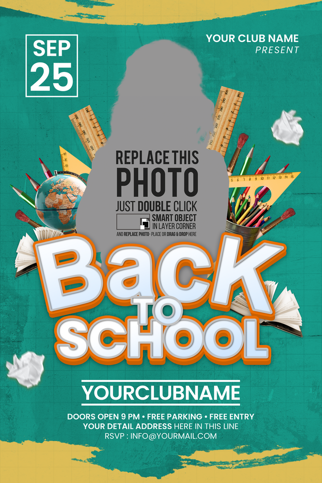 Modern Back to School Flyer or Poster Template psd