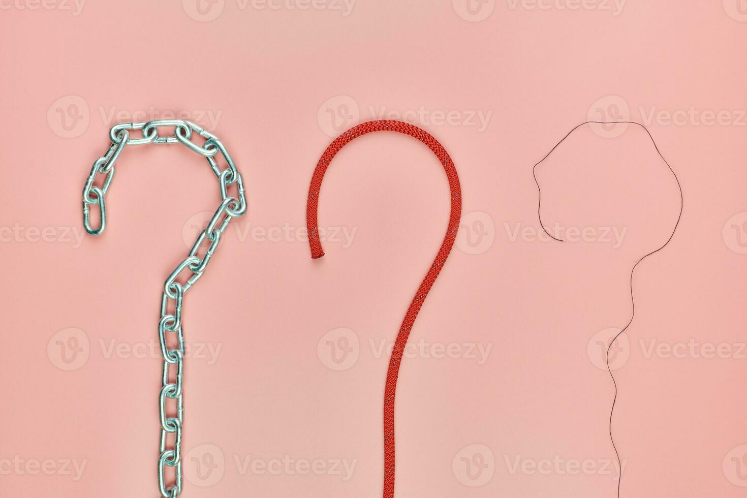 Chain, braided nylon rope and thread photo