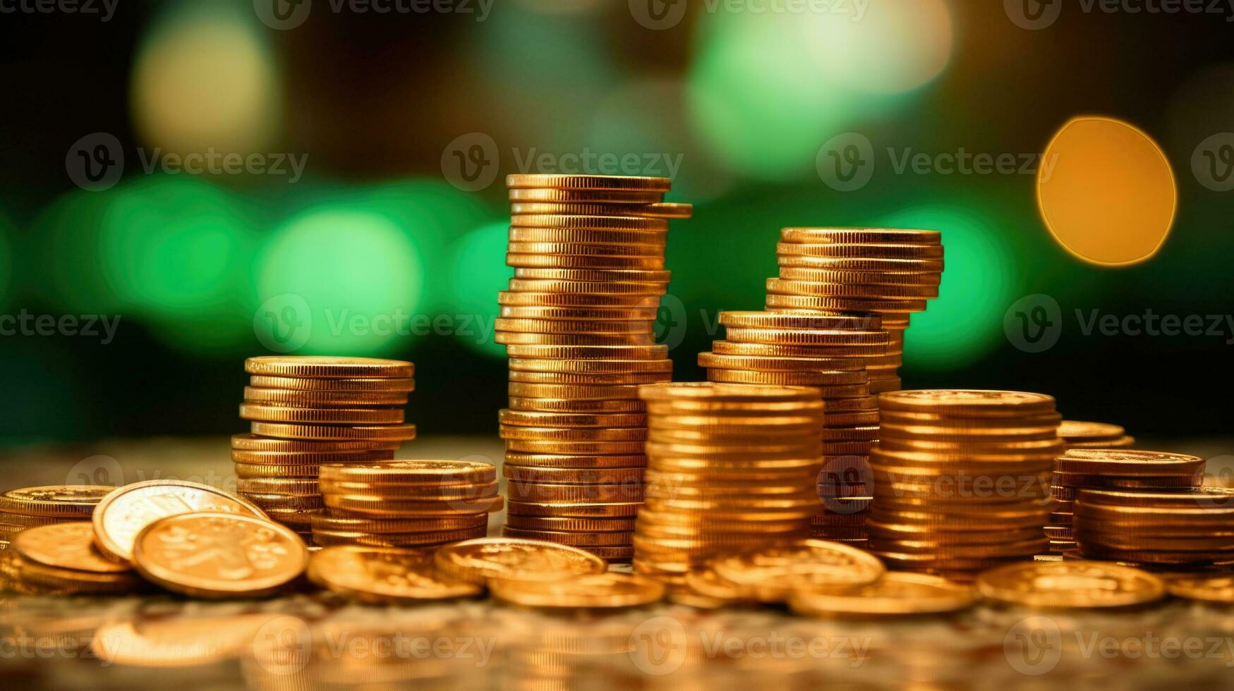 AI generated Stacks of Coins Glimmering with Wealth and Prosperity. photo