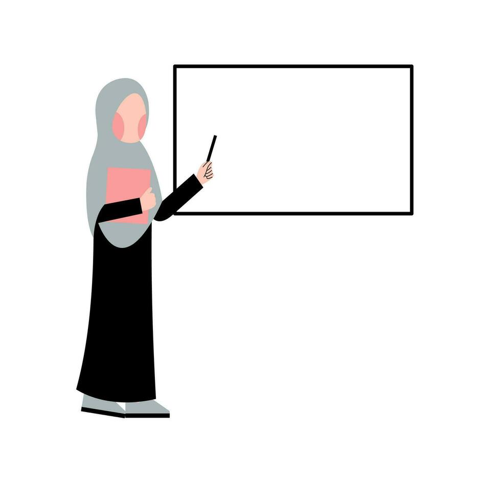 Hijab Teacher Teaching With Whiteboard vector