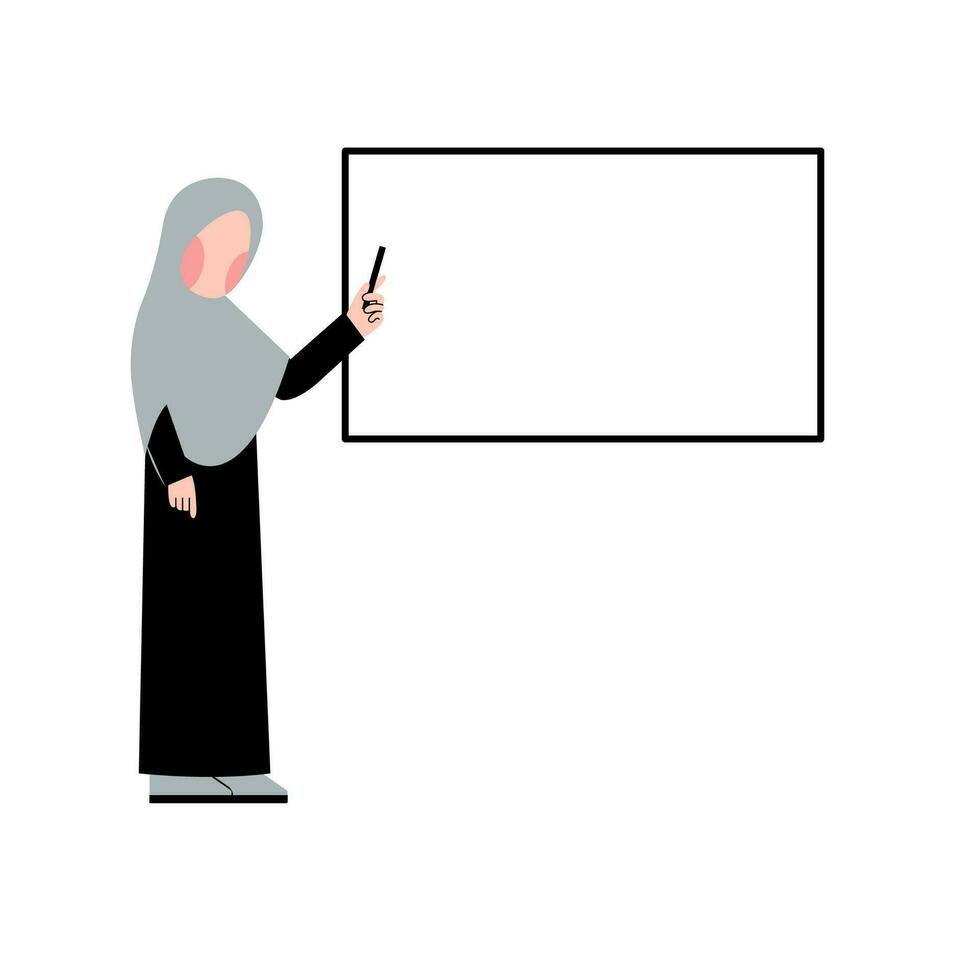 Hijab Teacher Teaching With Whiteboard vector