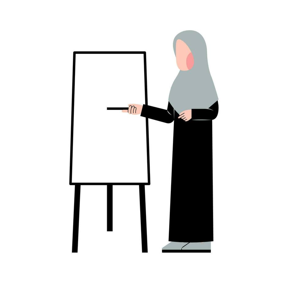 Hijab Teacher Teaching With Whiteboard vector