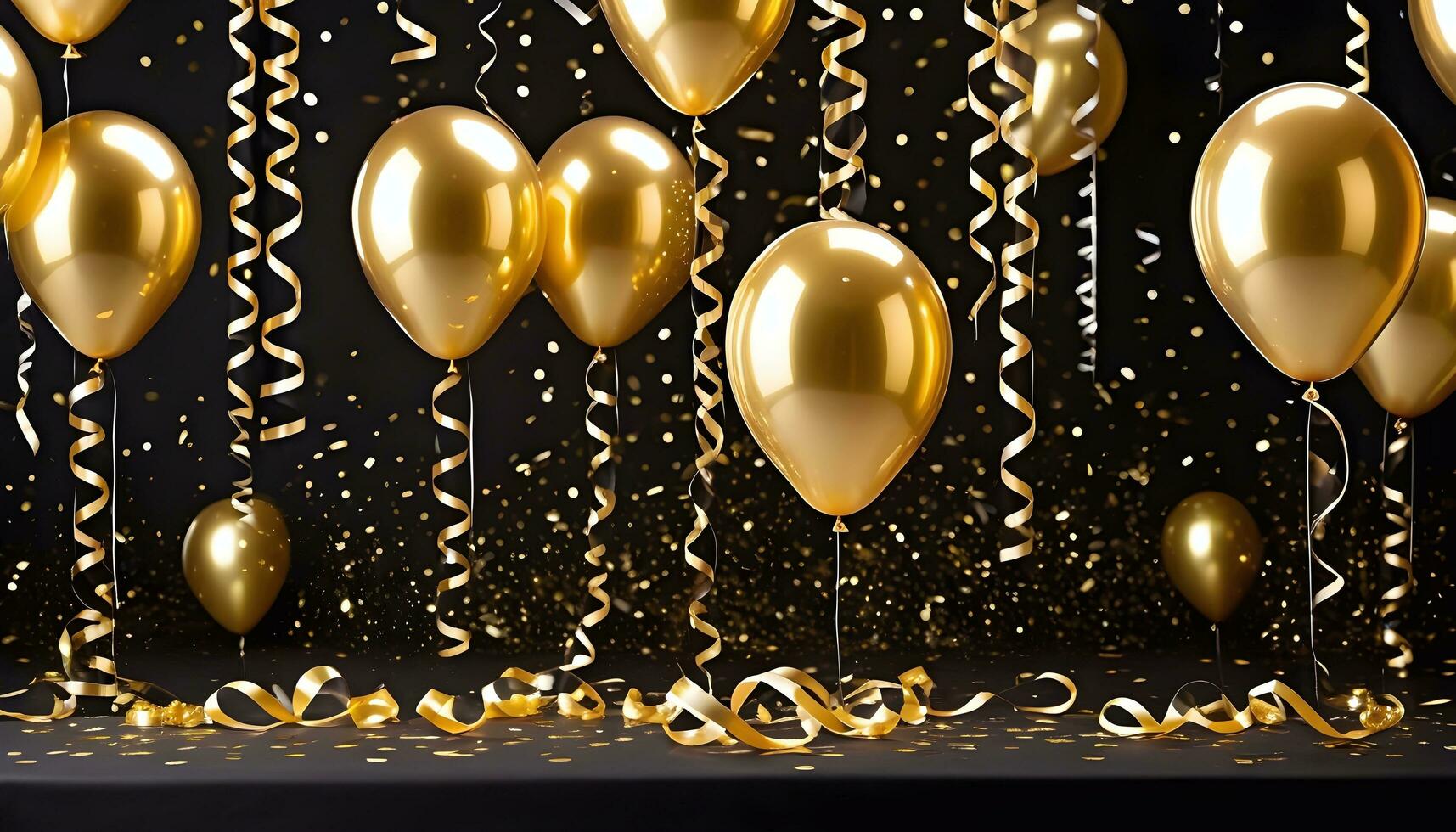 AI generated Golden Celebration A Bold and Elegant Display of Balloons and Streamers photo