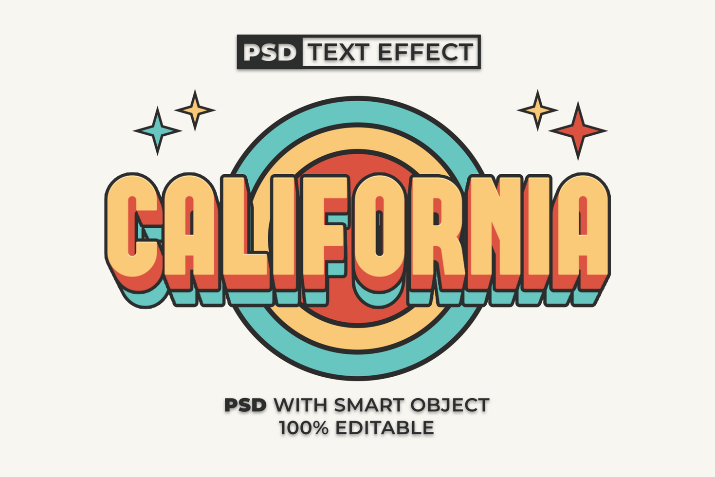 California Text Effect Retro Layered Color Style. psd
