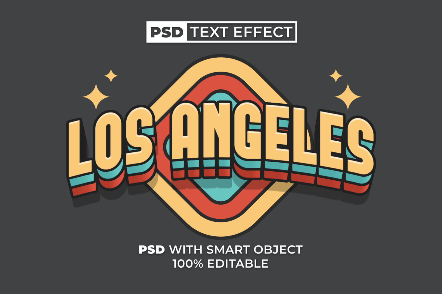Los Angeles Text Effect Retro Curved Style psd
