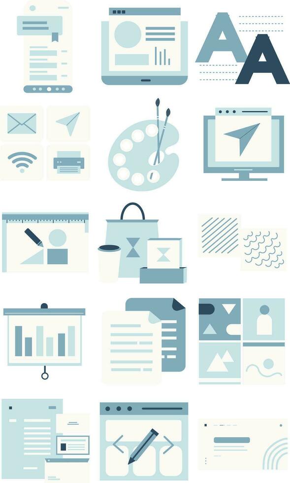 Greyish Blue Product Design Categories Illustration Set vector