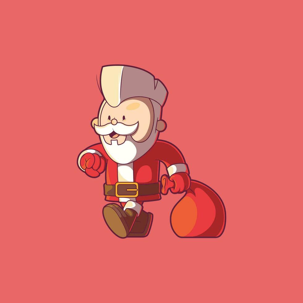 Punk Santa character with a gift bag vector illustration. Festive Season, holiday design concept.