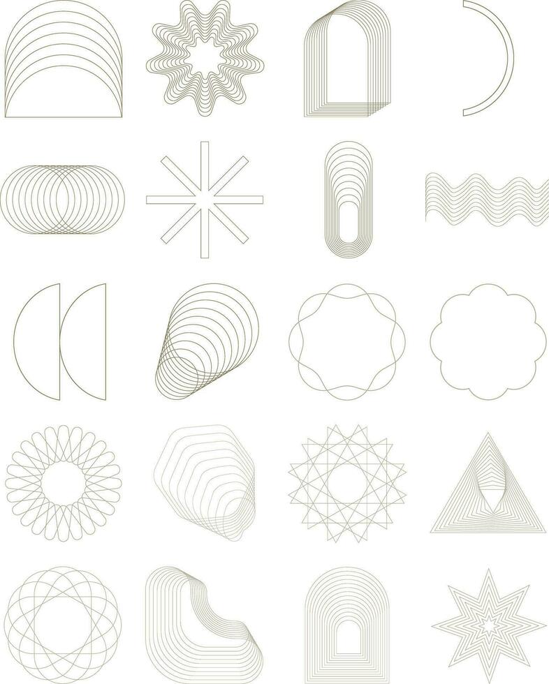 Beige Monoline Geometric Illustration Set vector