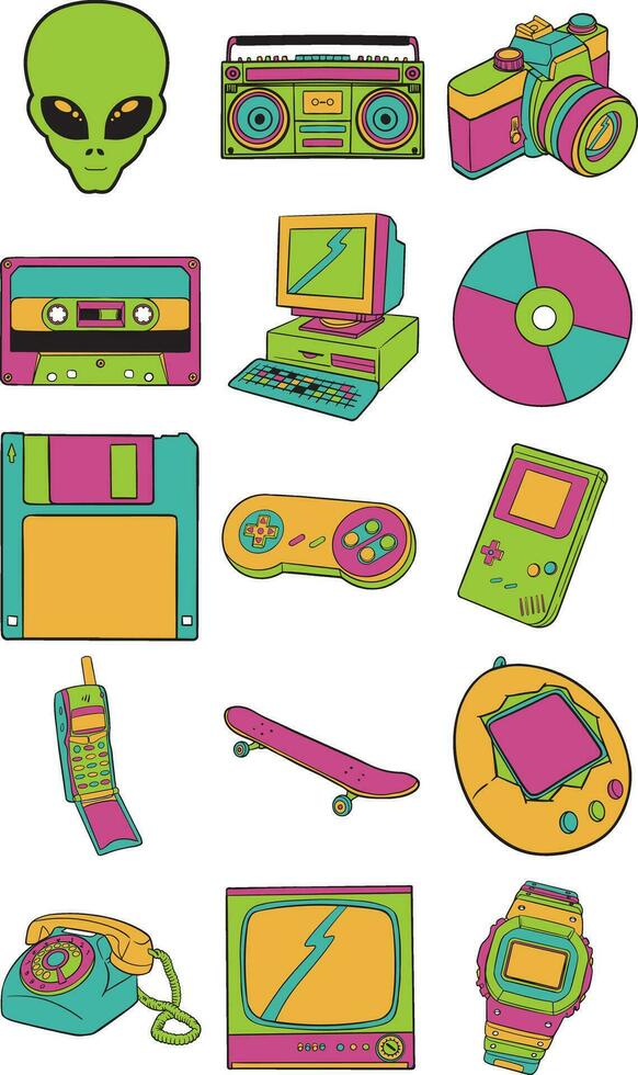 Nostalgic 90's Illustration Set vector