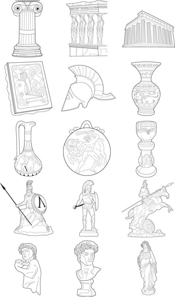 Ancient Greek Statues and Surreal Illustration Set vector