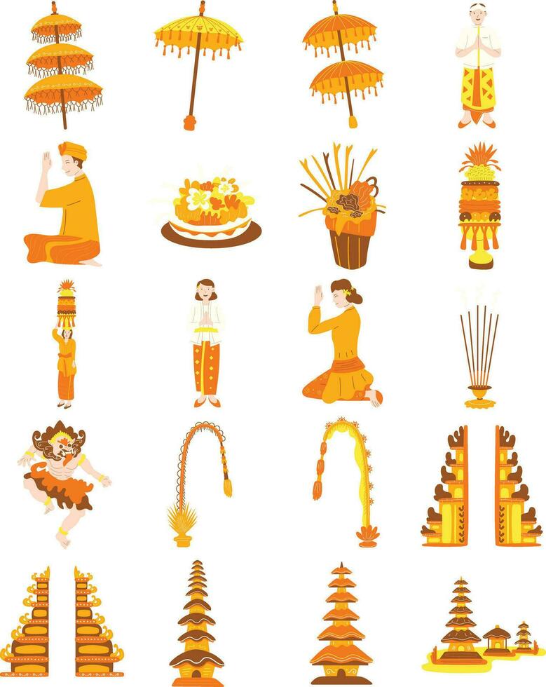 Orange Nyepi Illustration Set vector