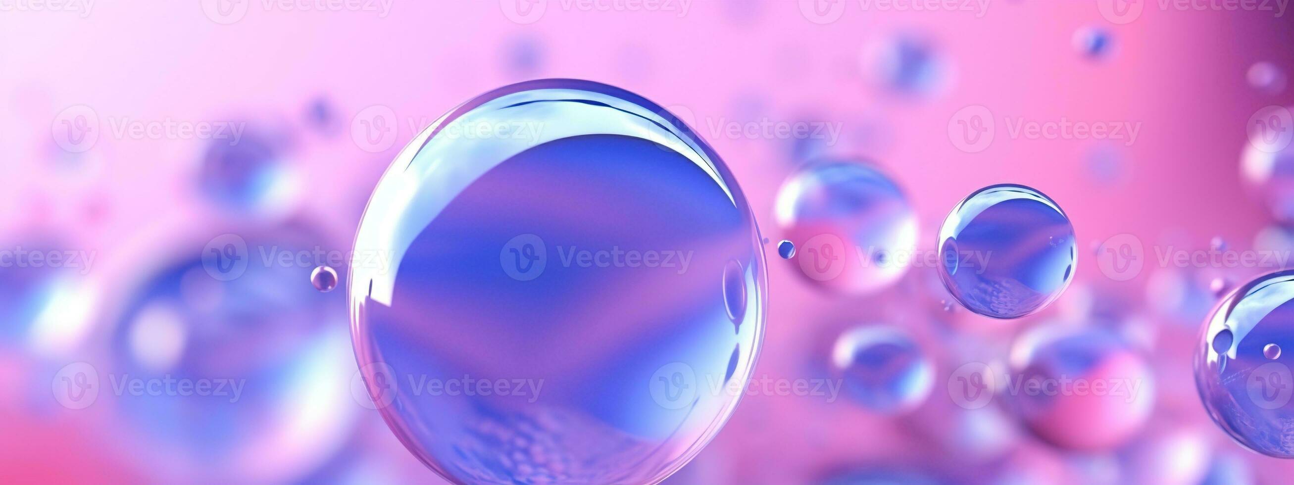AI generated Generative AI, abstract pastel pink blue purple background with iridescent magical air bubbles, wallpaper with glass balls or water drops photo