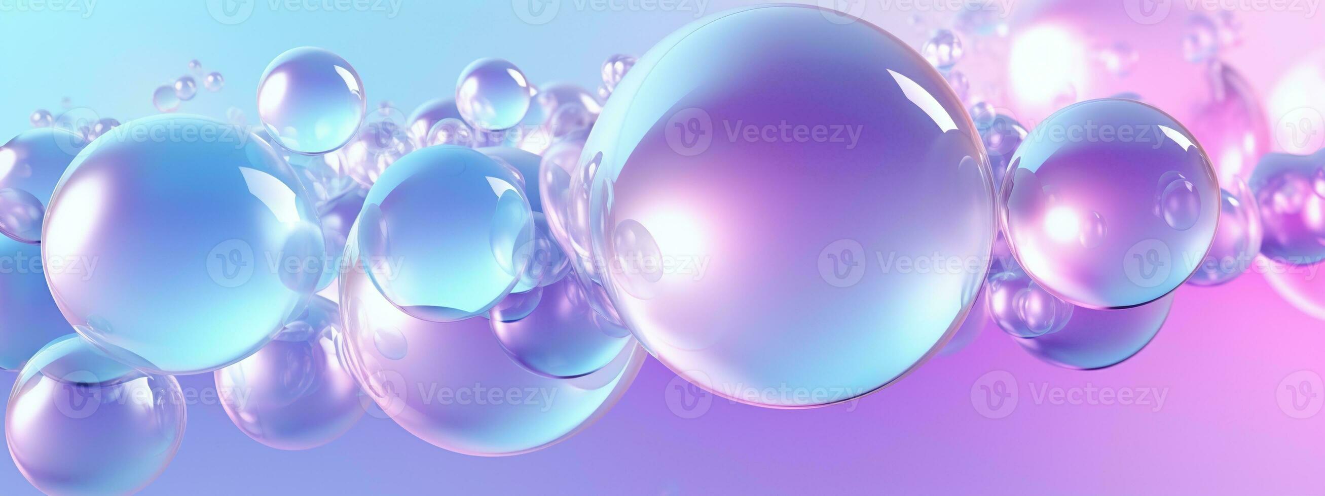 AI generated Generative AI, abstract pastel pink blue purple background with iridescent magical air bubbles, wallpaper with glass balls or water drops photo