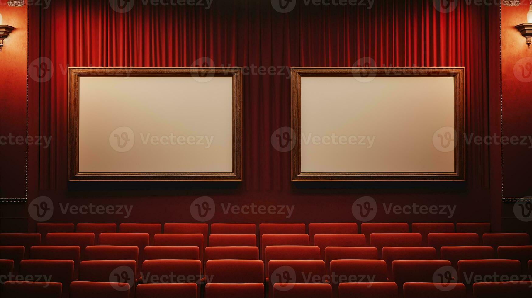 AI generated Generative AI, Movie poster cinema mockup on the wall, blank template photo