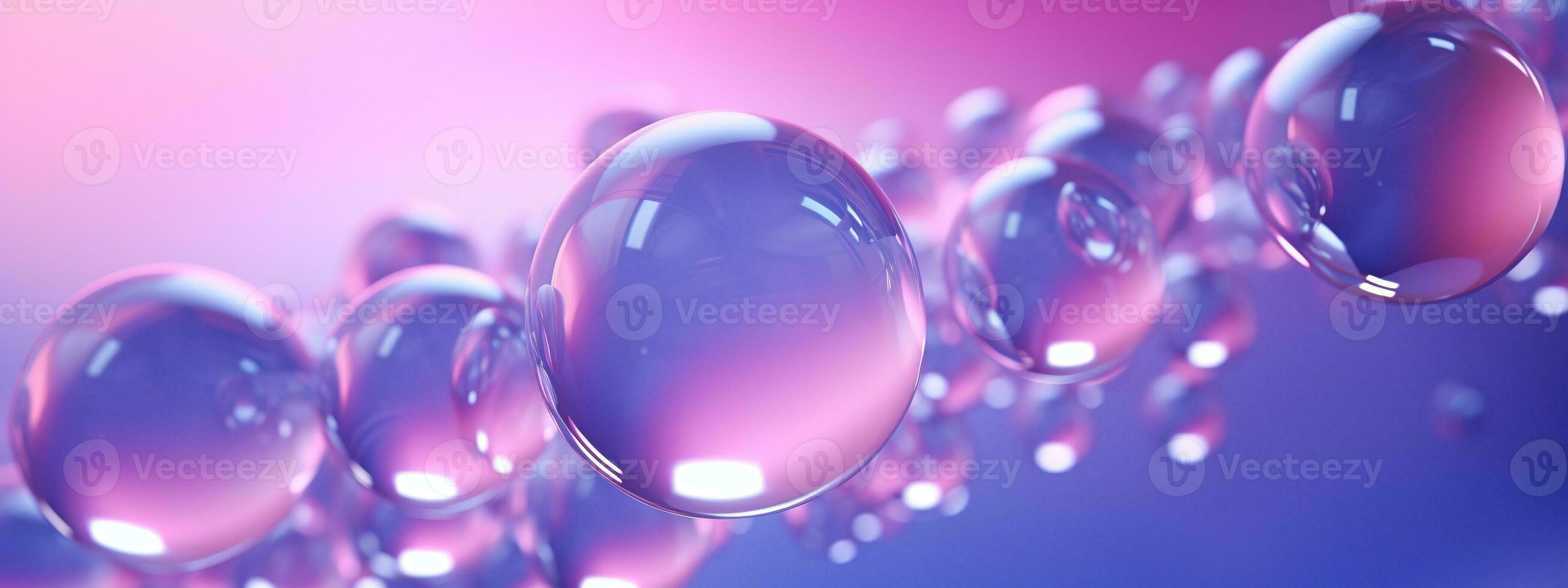 AI generated Generative AI, abstract pastel pink blue purple background with iridescent magical air bubbles, wallpaper with glass balls or water drops photo