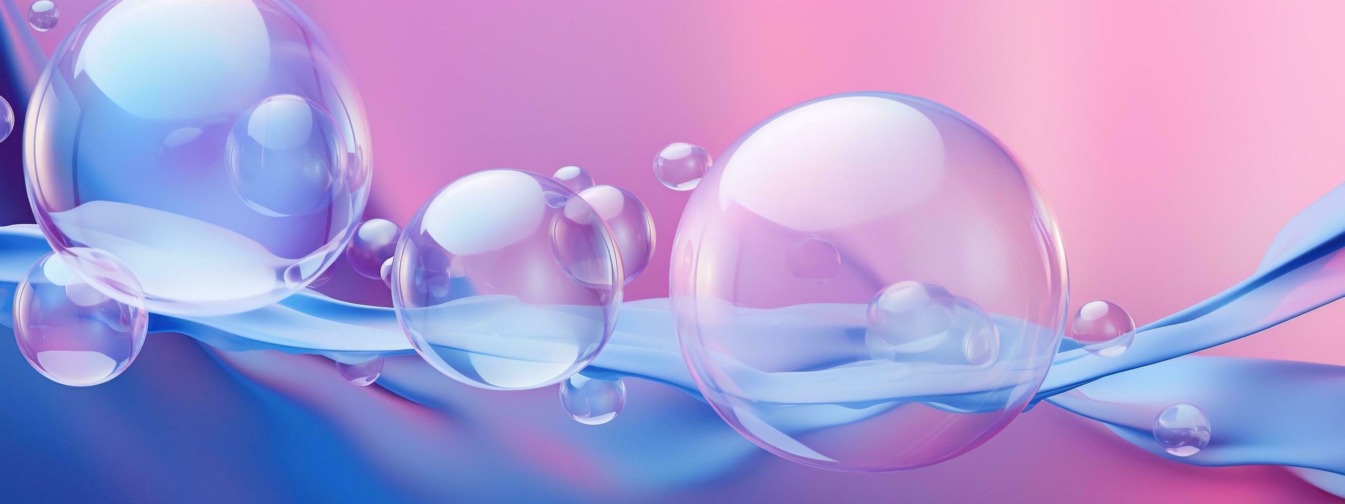 AI generated Generative AI, abstract pastel pink blue purple background with iridescent magical air bubbles, wallpaper with glass balls or water drops photo