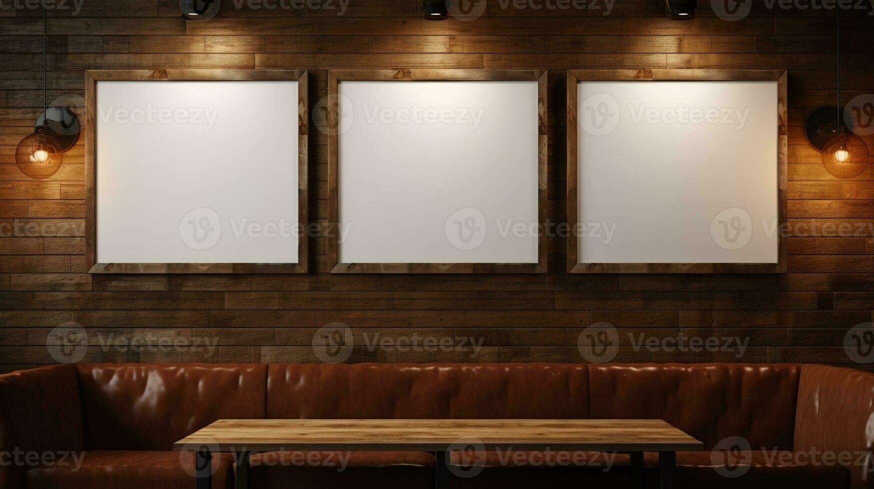 AI generated Generative AI, Movie poster cinema mockup on the wall, blank template photo
