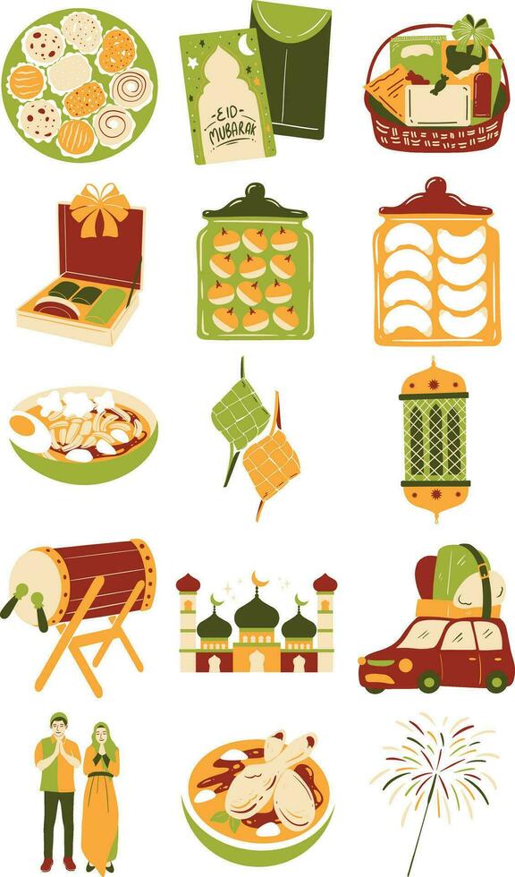 Hand Drawn Eid Mubarak Illustration Set vector