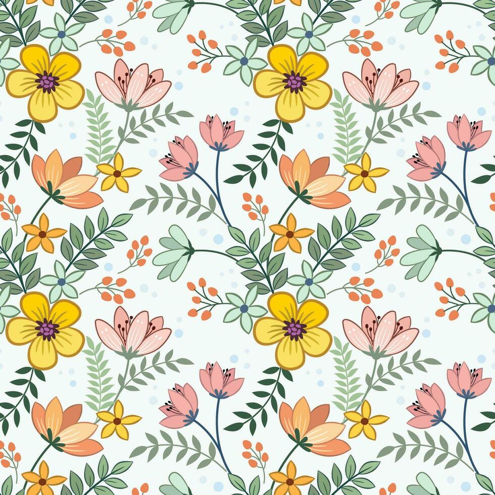 hermosa flores y hoja sin costura modelo para tela textil fondo de pantalla. vector