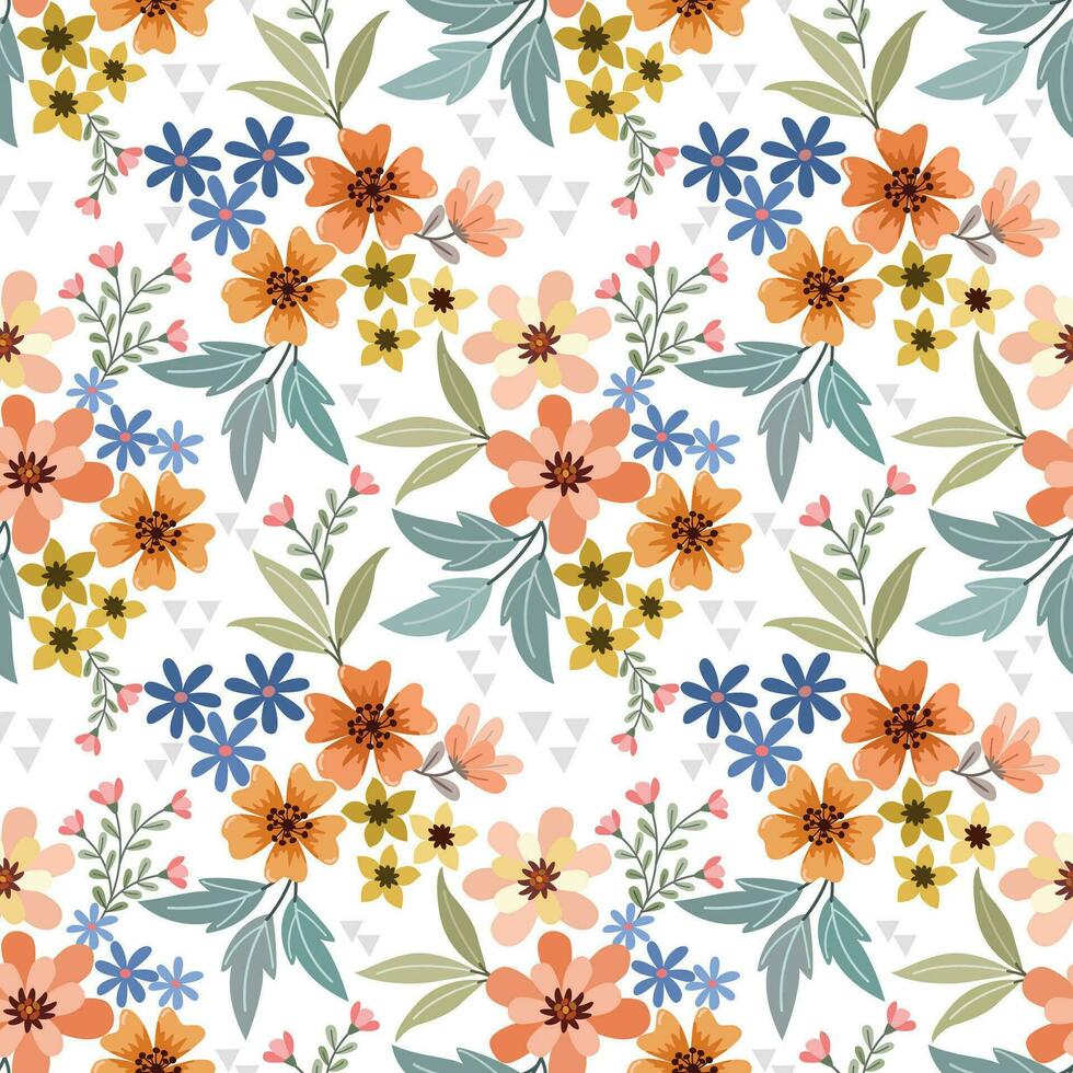 Cute small flowers and leaf on white color background pattern. vector