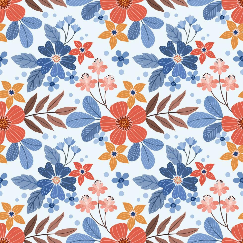 Colorful hand draw flowers seamless pattern. vector