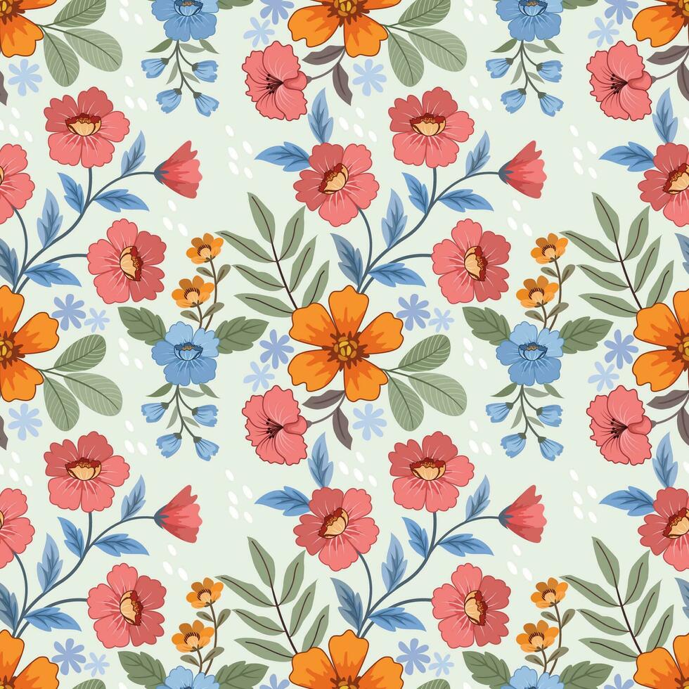 Colorful hand draw flowers seamless pattern. vector