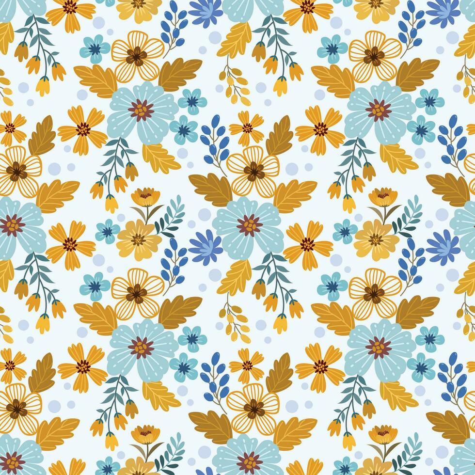 linda pequeño amarillo y azul flores sin costura modelo para tela textil fondo de pantalla. vector