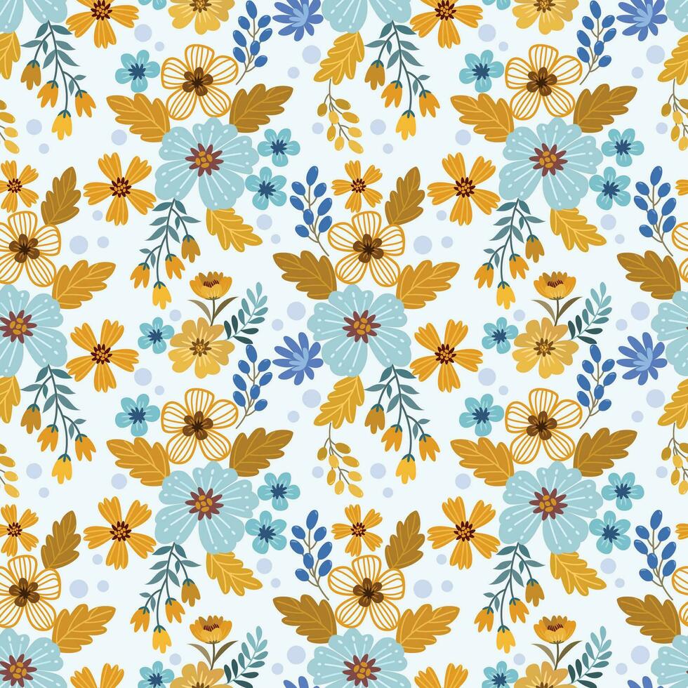 linda pequeño amarillo y azul flores sin costura modelo para tela textil fondo de pantalla. vector