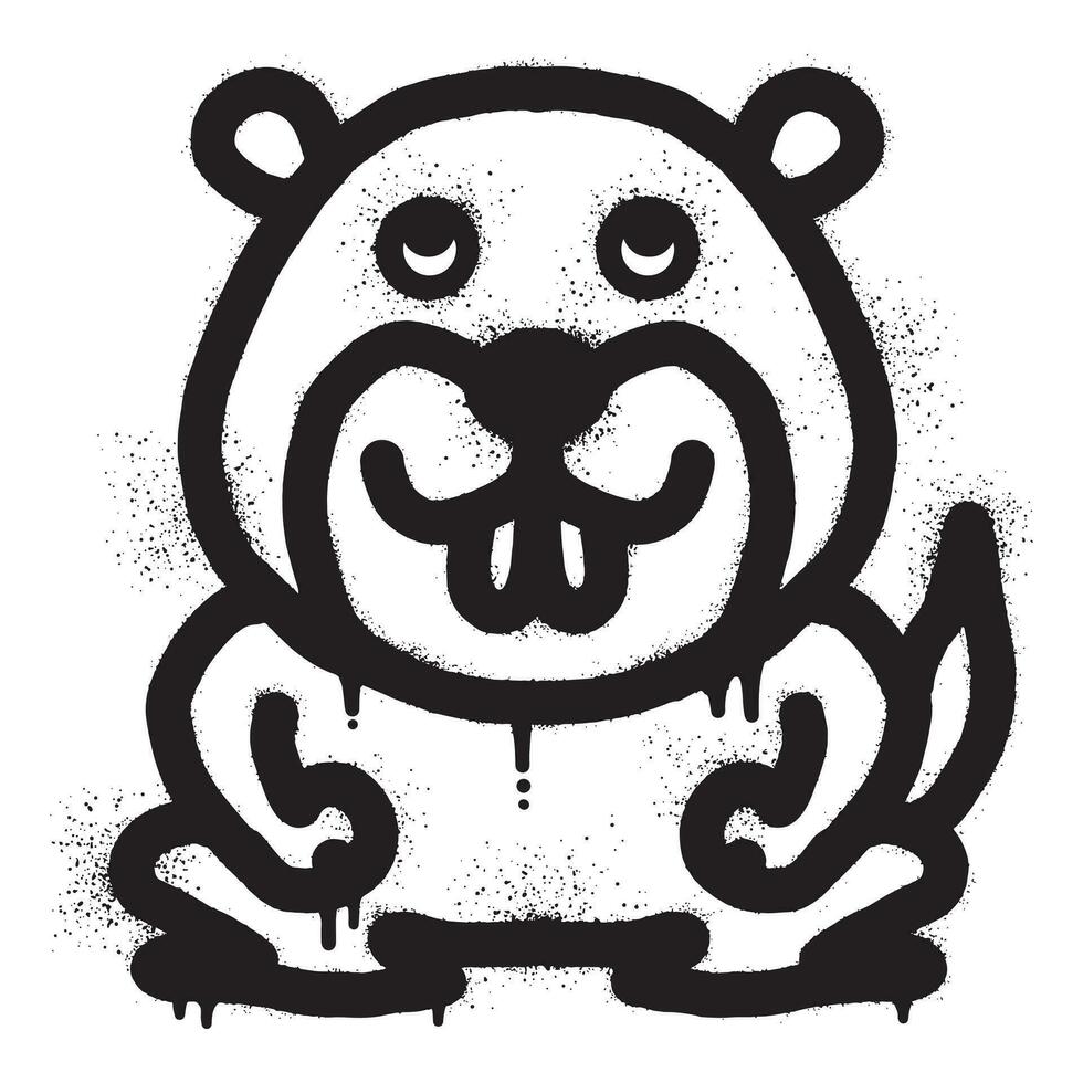 Cute marmot graffiti with black spray paint vector