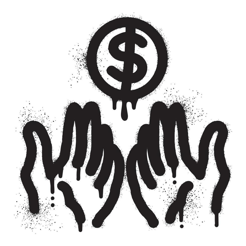 Money graffiti in hand with black spray paint vector