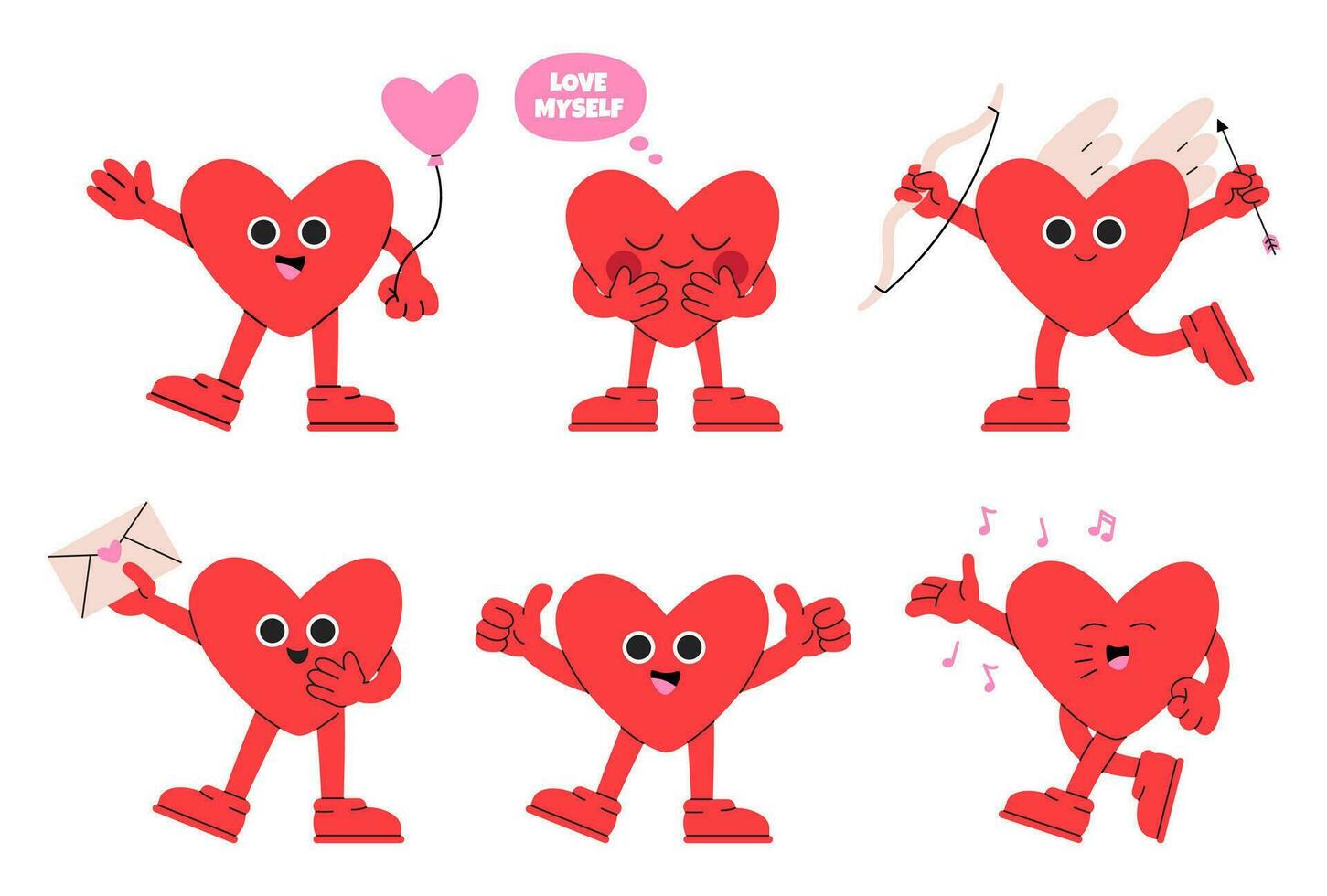 Trendy cartoon heart characters vector