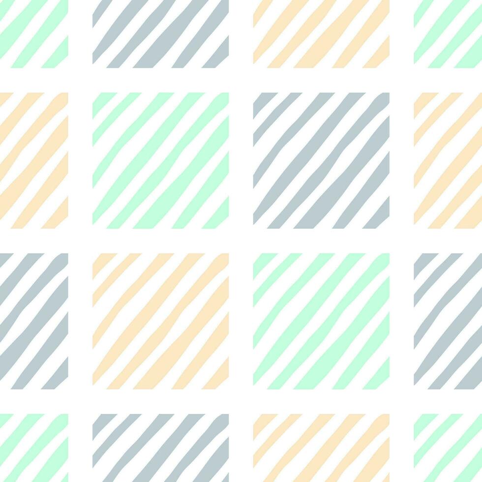 Seamless striped vector pattern with square geometric shape. Doodle hand drawn fabric print template.