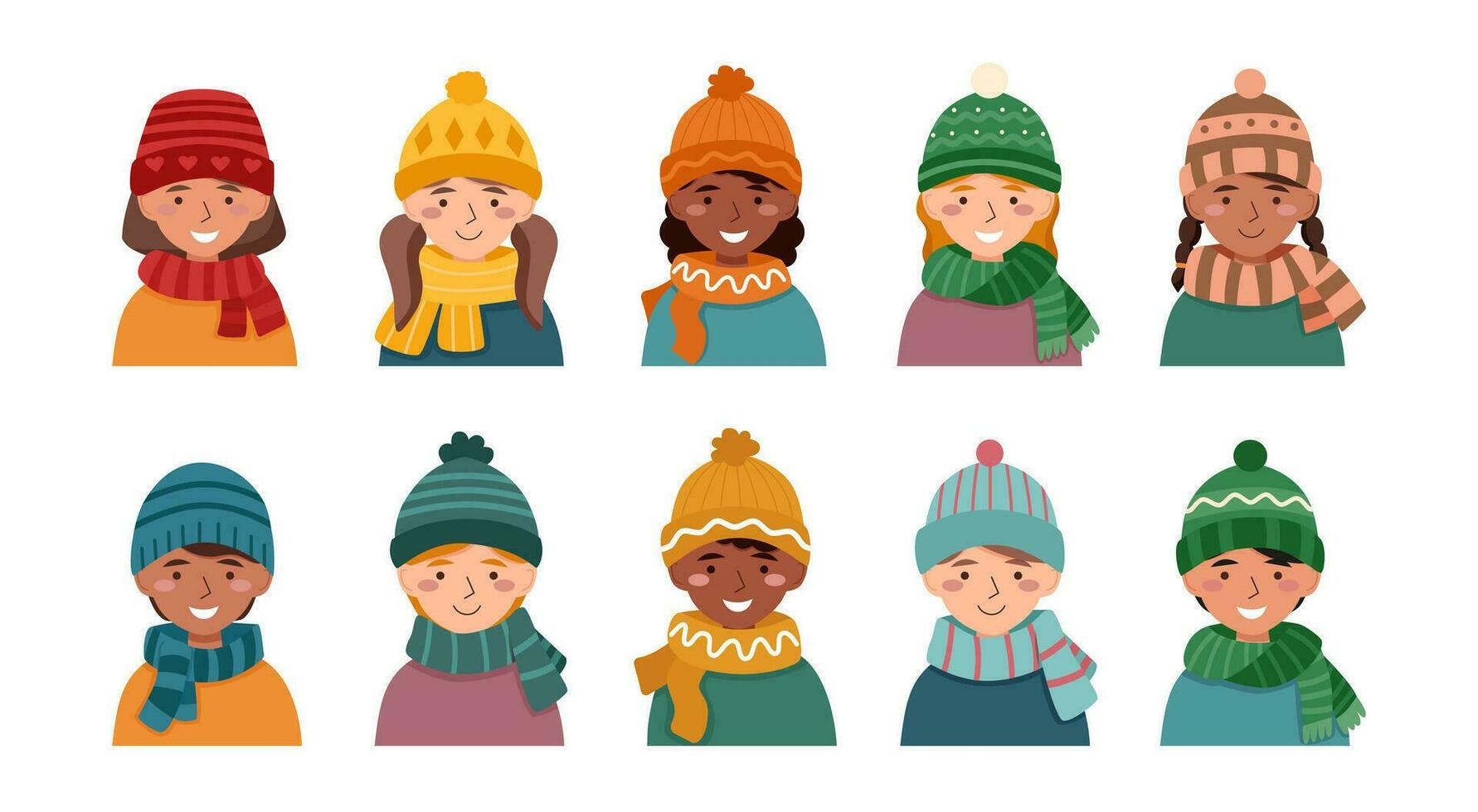 Children in hats and scarfs vector