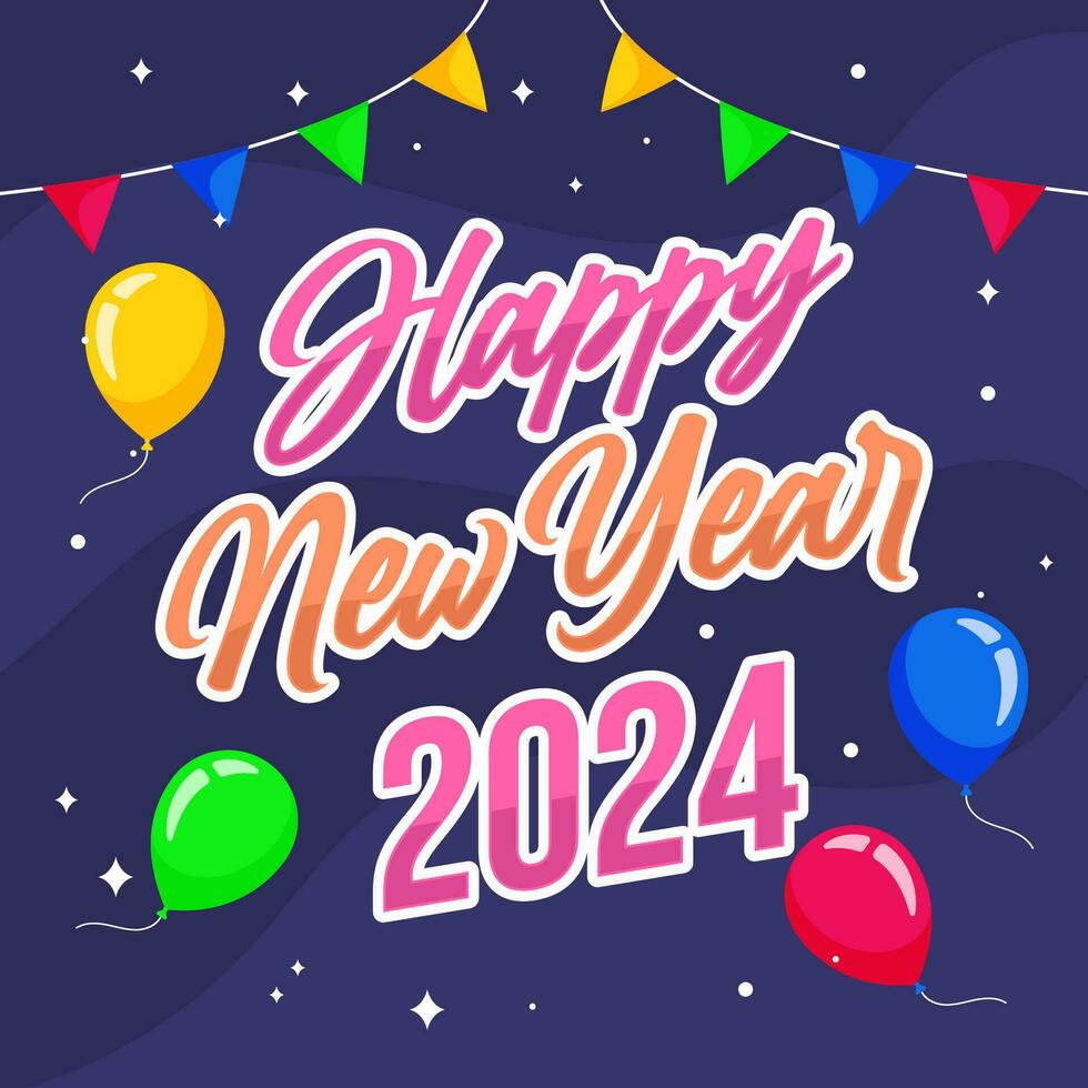 Happy New Year 2024 illustration vector background. Concept for 2024 new year celebration, fit for banner, background, feed, greeting card, background, social media post. Vector eps 10