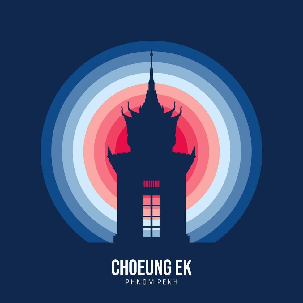 Choeung Ek of Phnom Penh logotype. World greatest architecture illustration. Modern moonlight symbol. Vector eps 10