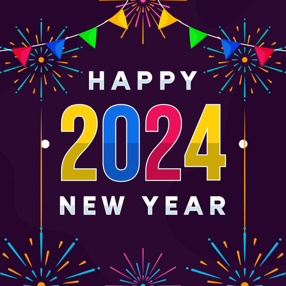 Happy New Year 2024 illustration vector background. Concept for 2024 new year celebration, fit for banner, background, feed, greeting card, background, social media post. Vector eps 10