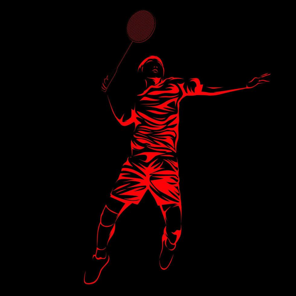 Silhouette of badminton player on black background. Vector eps 10
