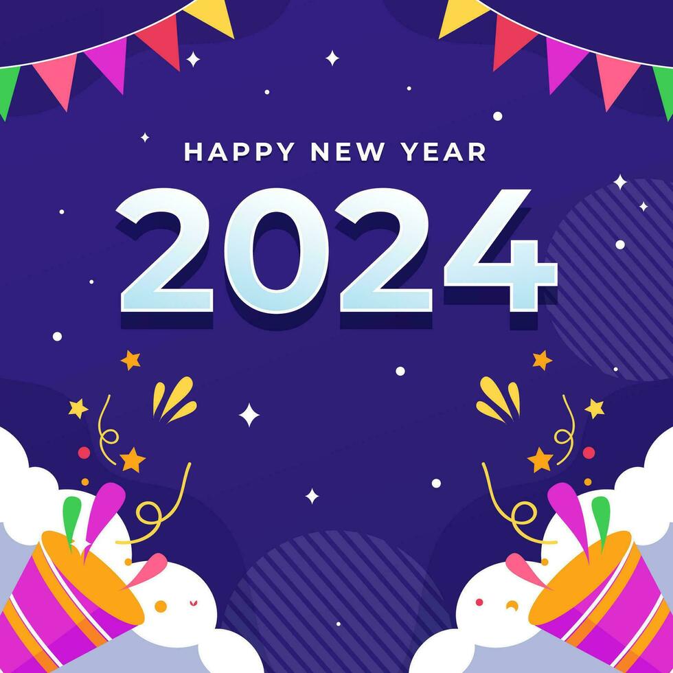 Happy New Year 2024 illustration vector background. Concept for 2024 new year celebration, fit for banner, background, feed, greeting card, background, social media post. Vector eps 10