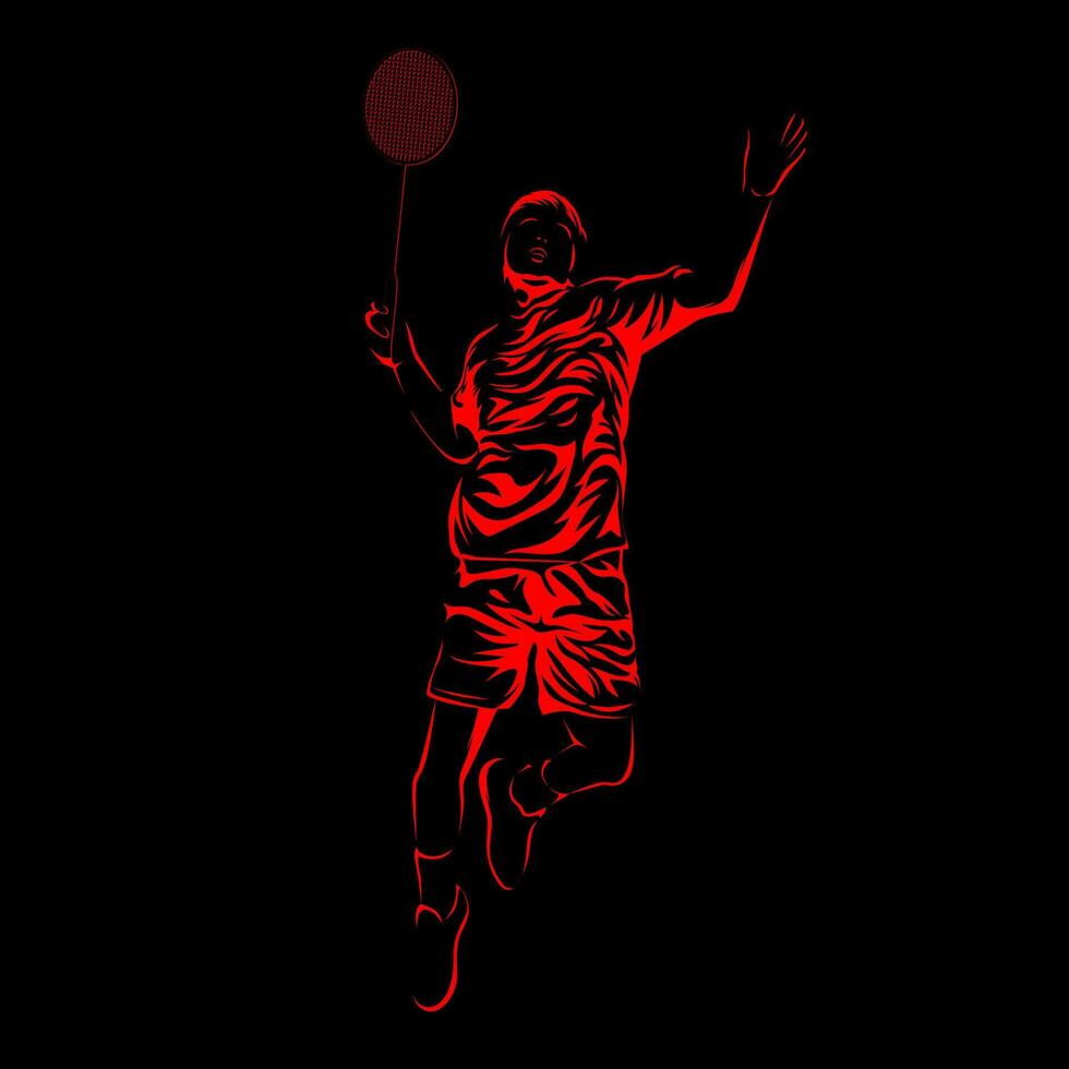 Silhouette of badminton player on black background. Vector eps 10