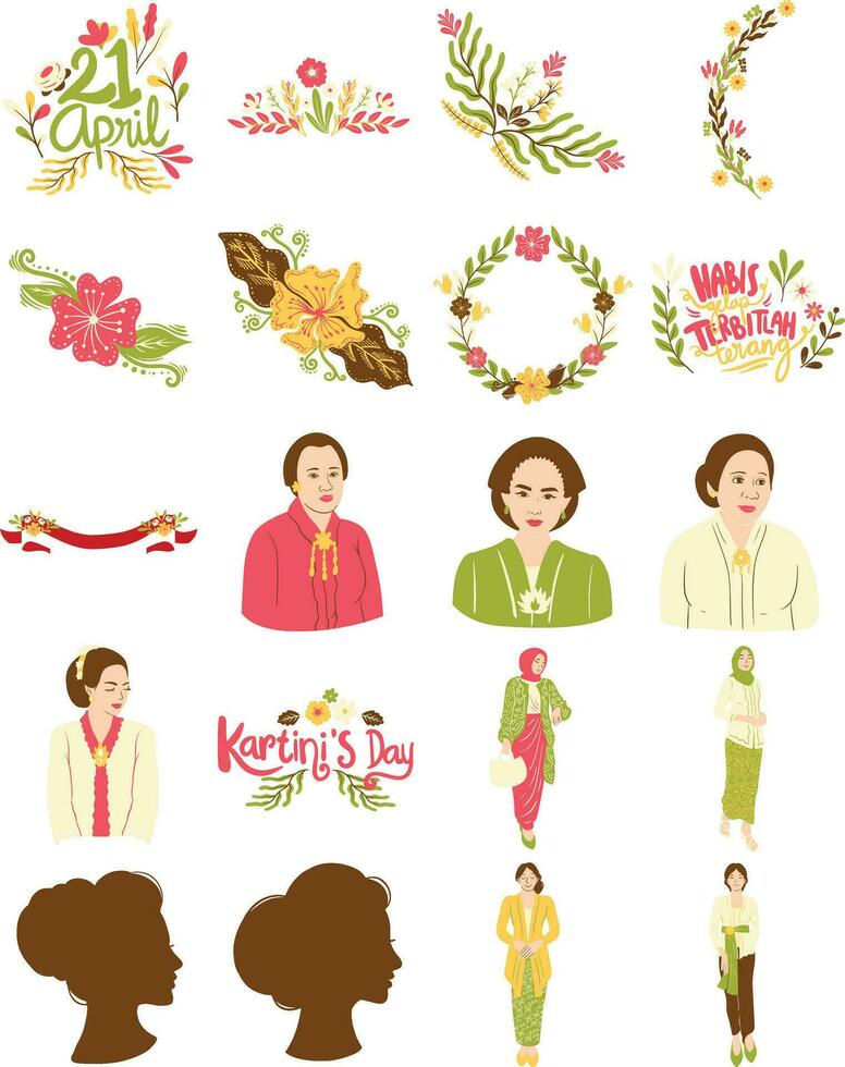 Kartini's Day Illustration Set vector