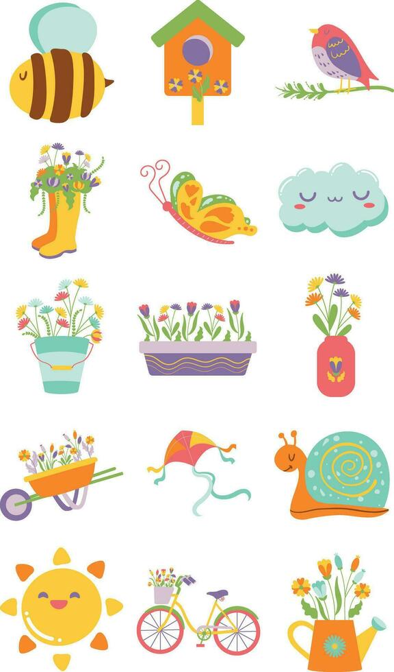 Cheerful Spring Elements Set vector