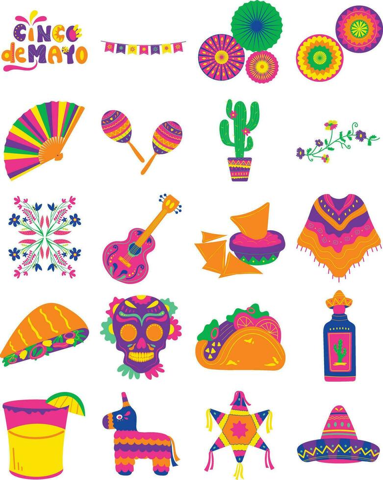 Bright Cinco De Mayo Elements Set vector