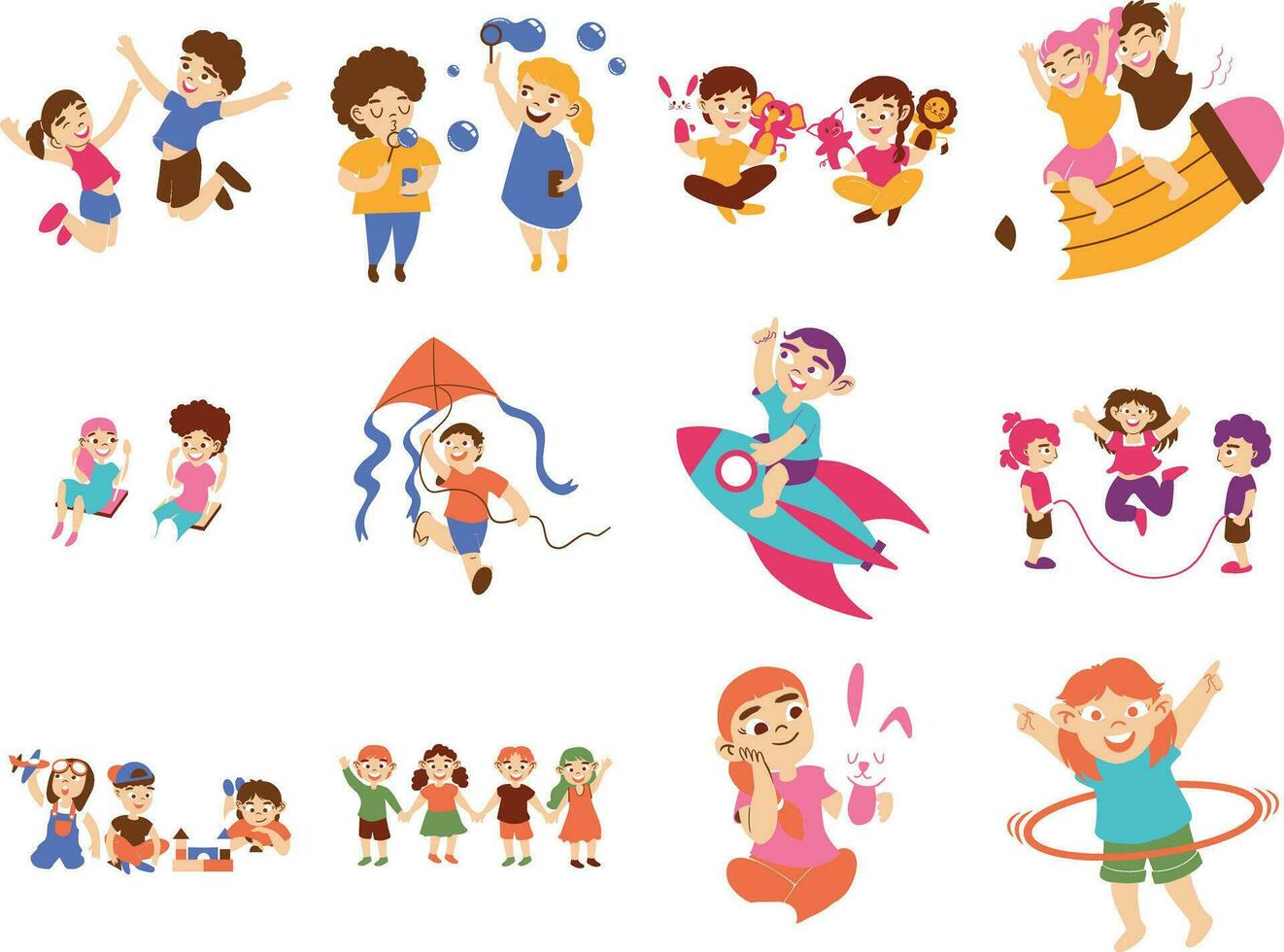 Fun and Colorful Children's Day Character Illustration Set vector