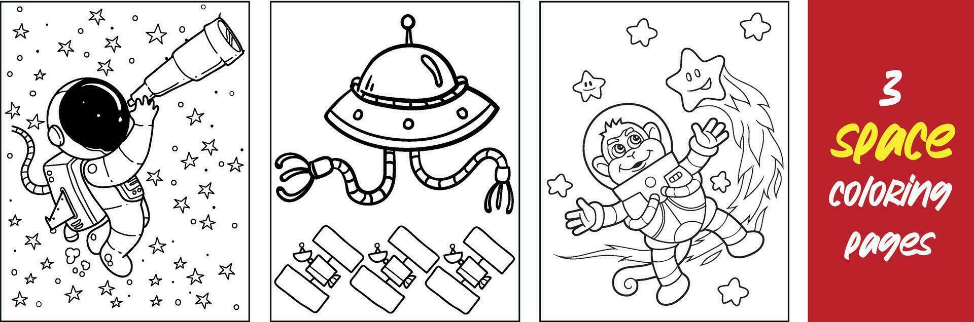 Cute Space Coloring Book Vector