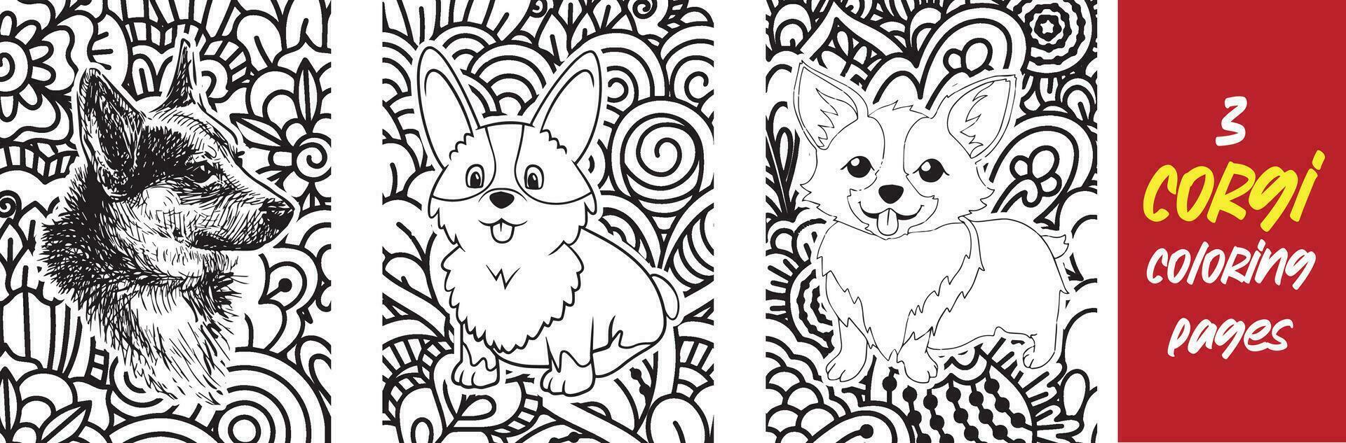 Doodle corgi Coloring page book vector